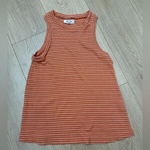 Madewell Rust-Orange Striped Sleeveless Rib Tank